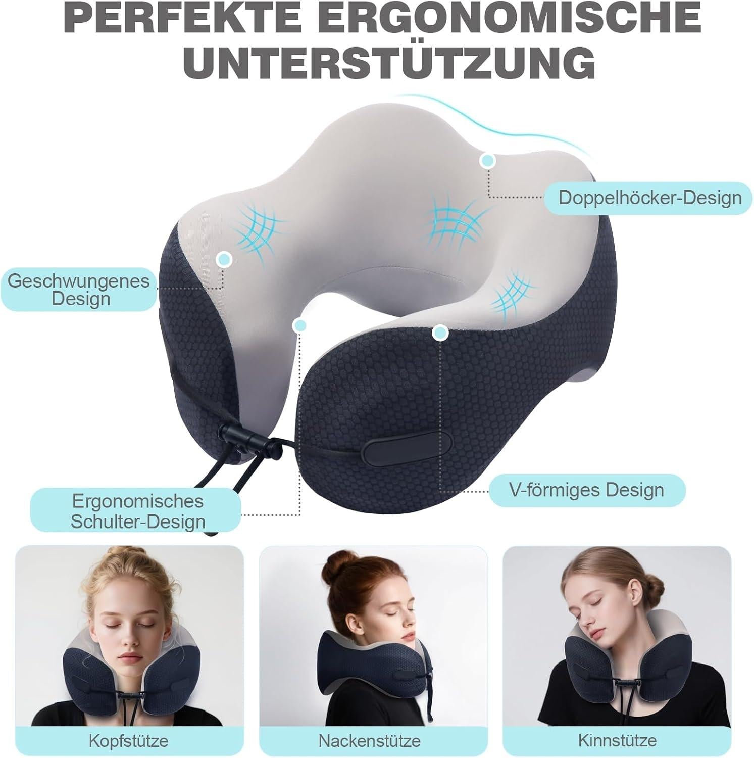 Radikor Aeroplane Neck Pillow, Travel Pillow, Memory Foam, U-Shaped Travel Neck Pillow, Adult Ergonomic Aeroplane Pillow with Storage Bag for Aeroplane, Car, Home, Office, Train