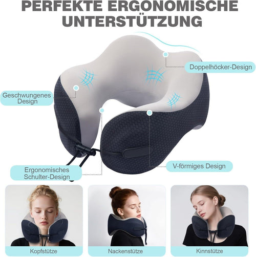 Radikor Aeroplane Neck Pillow, Travel Pillow, Memory Foam, U-Shaped Travel Neck Pillow, Adult Ergonomic Aeroplane Pillow with Storage Bag for Aeroplane, Car, Home, Office, Train