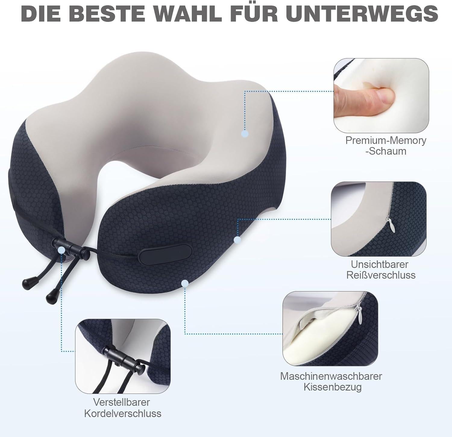 Radikor Aeroplane Neck Pillow, Travel Pillow, Memory Foam, U-Shaped Travel Neck Pillow, Adult Ergonomic Aeroplane Pillow with Storage Bag for Aeroplane, Car, Home, Office, Train