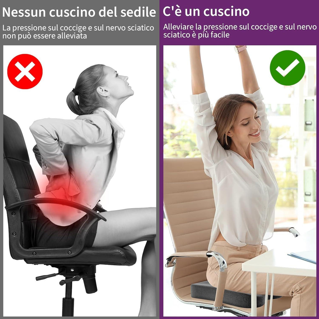 Radikor Office Chair Cushion, Coccyx Orthopaedic Cushion, Sciatica Cushion, Ergonomic, Made of Memory Foam, with Non-Slip Base, Relieves Coccyx, Black