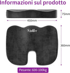 Radikor Office Chair Cushion, Coccyx Orthopaedic Cushion, Sciatica Cushion, Ergonomic, Made of Memory Foam, with Non-Slip Base, Relieves Coccyx, Black
