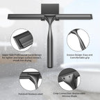 Radikor Stainless Steel Shower Squeegee, 10 Inch Shower Squeegee with Hook, Replaceable Silicone Squeegee Bathroom Shower Squeegee for Glass, Mirror, Tiles, Kitchen, Black