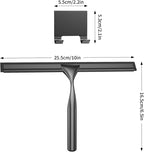 Radikor Stainless Steel Shower Squeegee, 10 Inch Shower Squeegee with Hook, Replaceable Silicone Squeegee Bathroom Shower Squeegee for Glass, Mirror, Tiles, Kitchen, Black