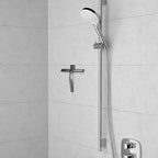 Radikor Stainless Steel Shower Squeegee, 10 Inch Shower Squeegee with Hook, Replaceable Silicone Squeegee Bathroom Shower Squeegee for Glass, Mirror, Tiles, Kitchen, Black