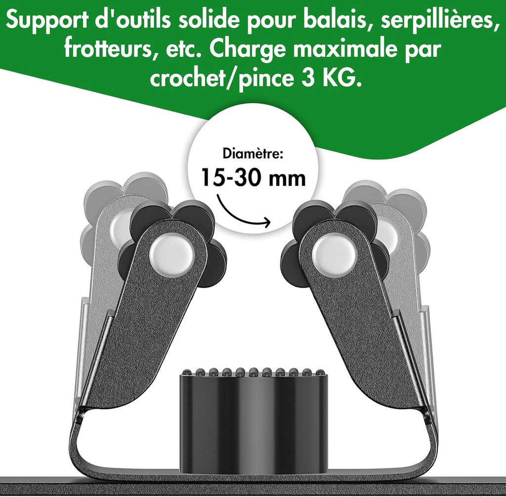 Radikor Wall Broom Holder, Wall Mounted Broom Holder with 3 Brackets and 2 Hooks, Wall Mounted Broom Holder without Drilling, Wall Broom Holder with Screws, Wall Mounted Broom Holder, Garden Tool