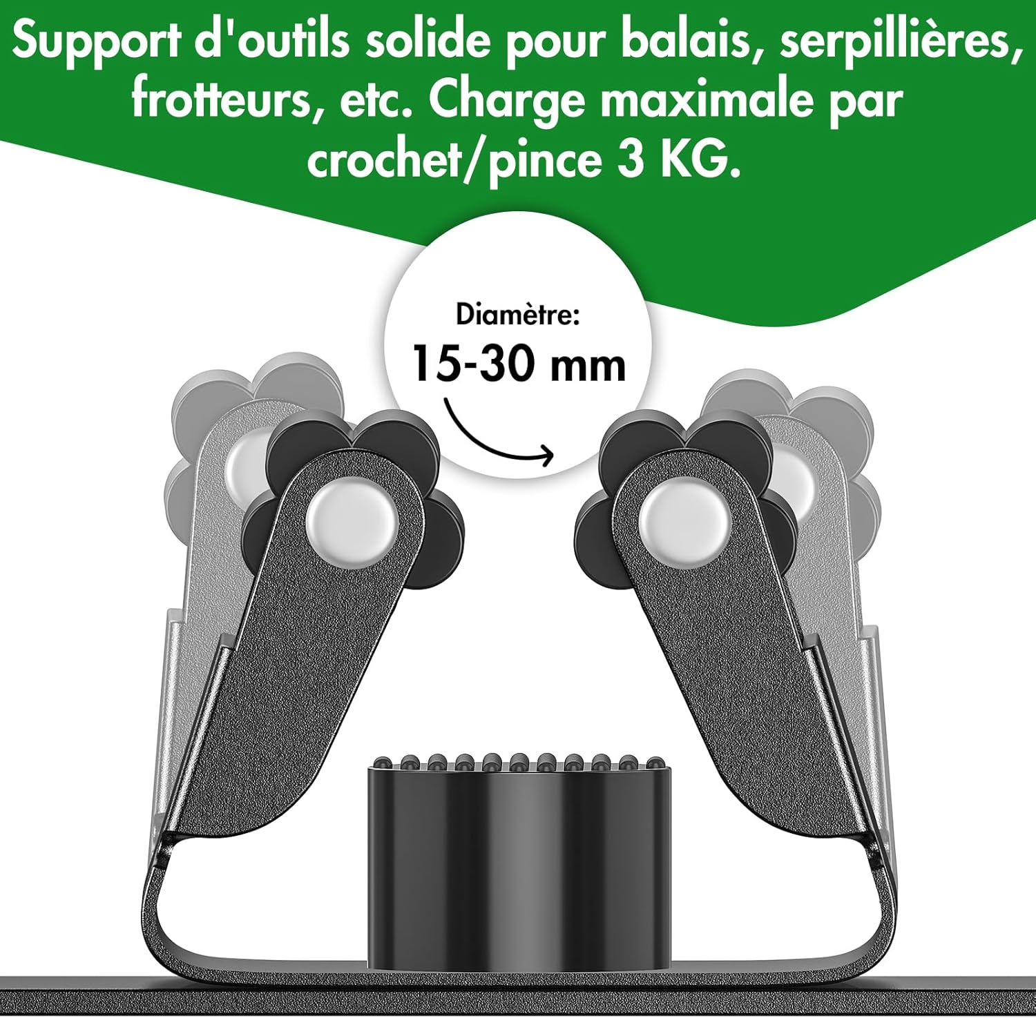 Radikor Wall Broom Holder, Wall Mounted Broom Holder with 3 Brackets and 2 Hooks, Wall Mounted Broom Holder without Drilling, Wall Broom Holder with Screws, Wall Mounted Broom Holder, Garden Tool