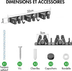 Radikor Wall Broom Holder, Wall Mounted Broom Holder with 3 Brackets and 2 Hooks, Wall Mounted Broom Holder without Drilling, Wall Broom Holder with Screws, Wall Mounted Broom Holder, Garden Tool