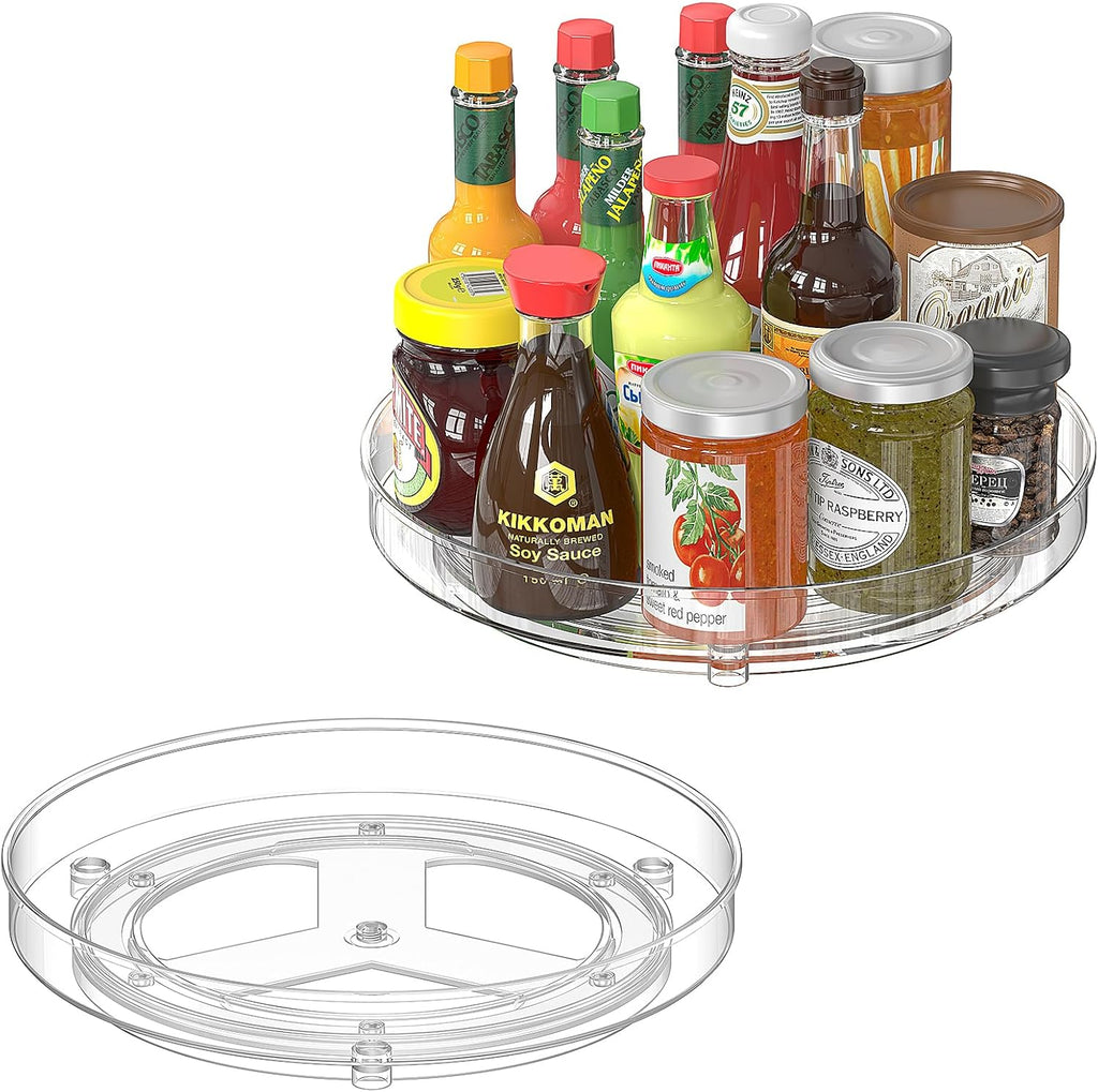Radikor Pack of 2 Turntable Fridge Organiser, 360° Lazy Susan Rotating Spice Rack, 24 cm Turntable Kitchen, Rotating Plate Fridge for Spices, Bottles, Cosmetics