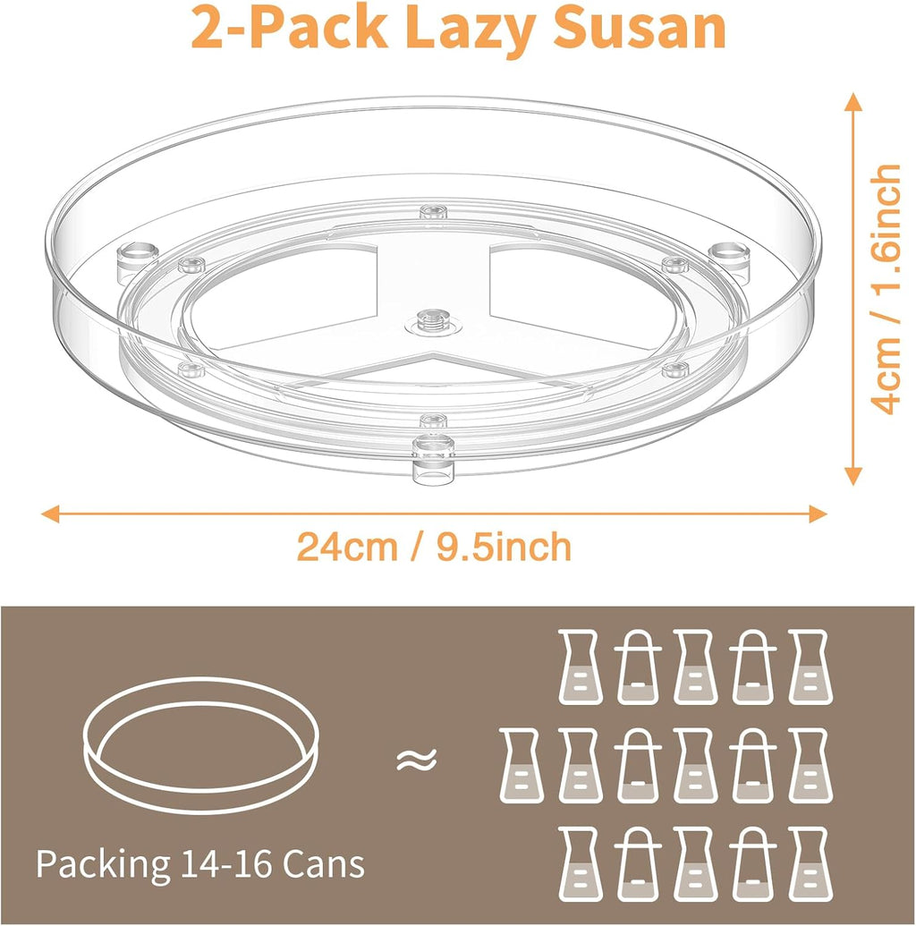 Radikor Pack of 2 Turntable Fridge Organiser, 360° Lazy Susan Rotating Spice Rack, 24 cm Turntable Kitchen, Rotating Plate Fridge for Spices, Bottles, Cosmetics