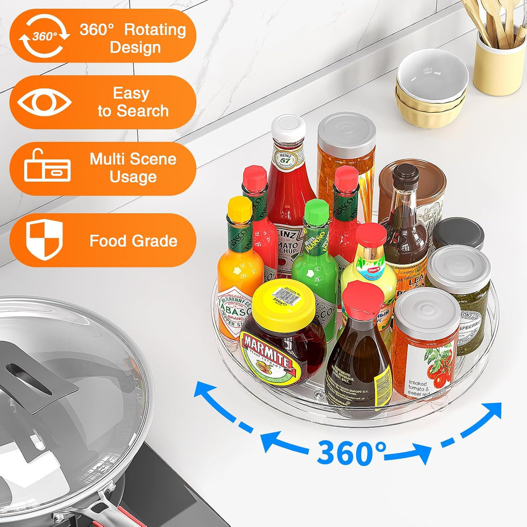 Radikor Pack of 2 Turntable Fridge Organiser, 360° Lazy Susan Rotating Spice Rack, 24 cm Turntable Kitchen, Rotating Plate Fridge for Spices, Bottles, Cosmetics