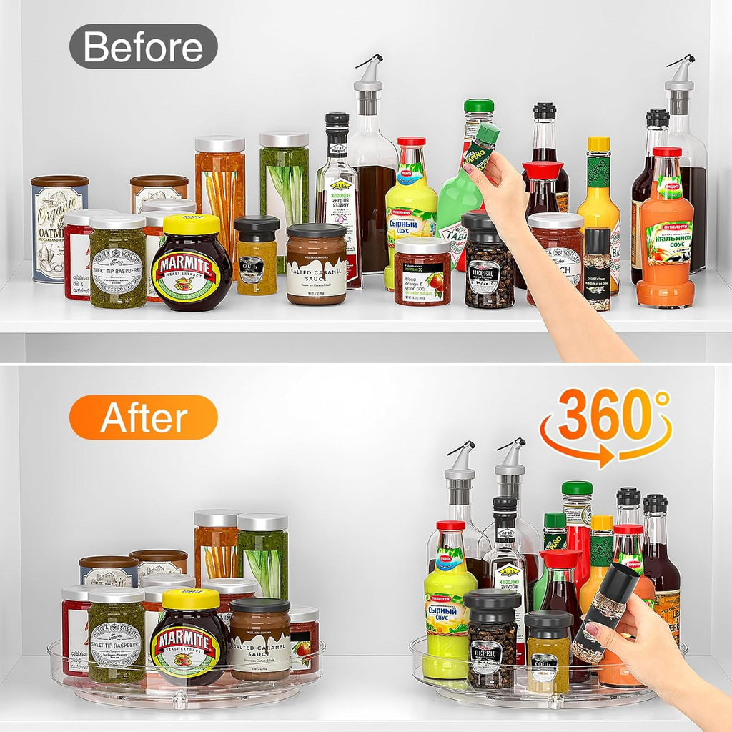 Radikor Pack of 2 Turntable Fridge Organiser, 360° Lazy Susan Rotating Spice Rack, 24 cm Turntable Kitchen, Rotating Plate Fridge for Spices, Bottles, Cosmetics