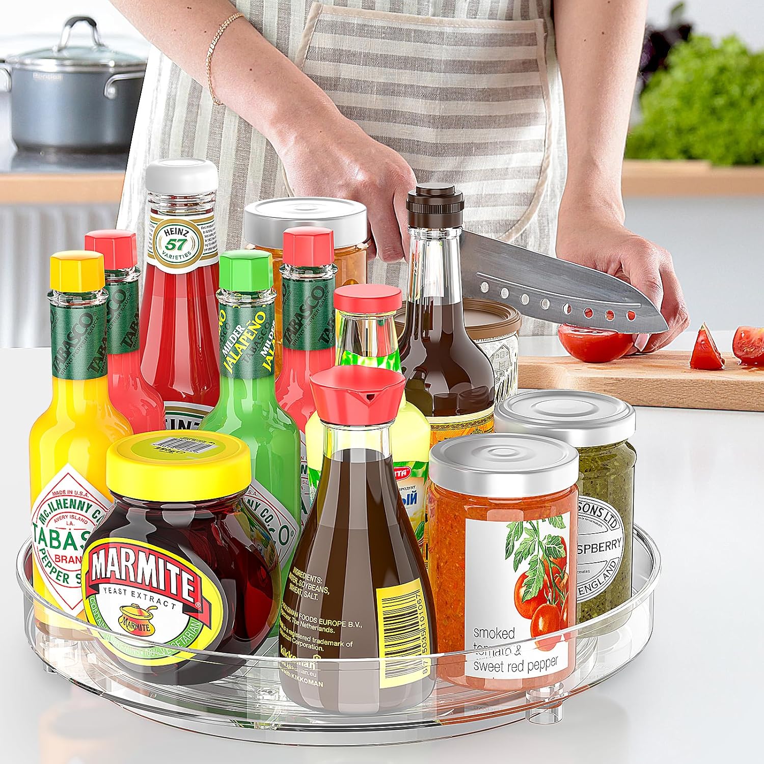 Radikor Pack of 2 Turntable Fridge Organiser, 360° Lazy Susan Rotating Spice Rack, 24 cm Turntable Kitchen, Rotating Plate Fridge for Spices, Bottles, Cosmetics