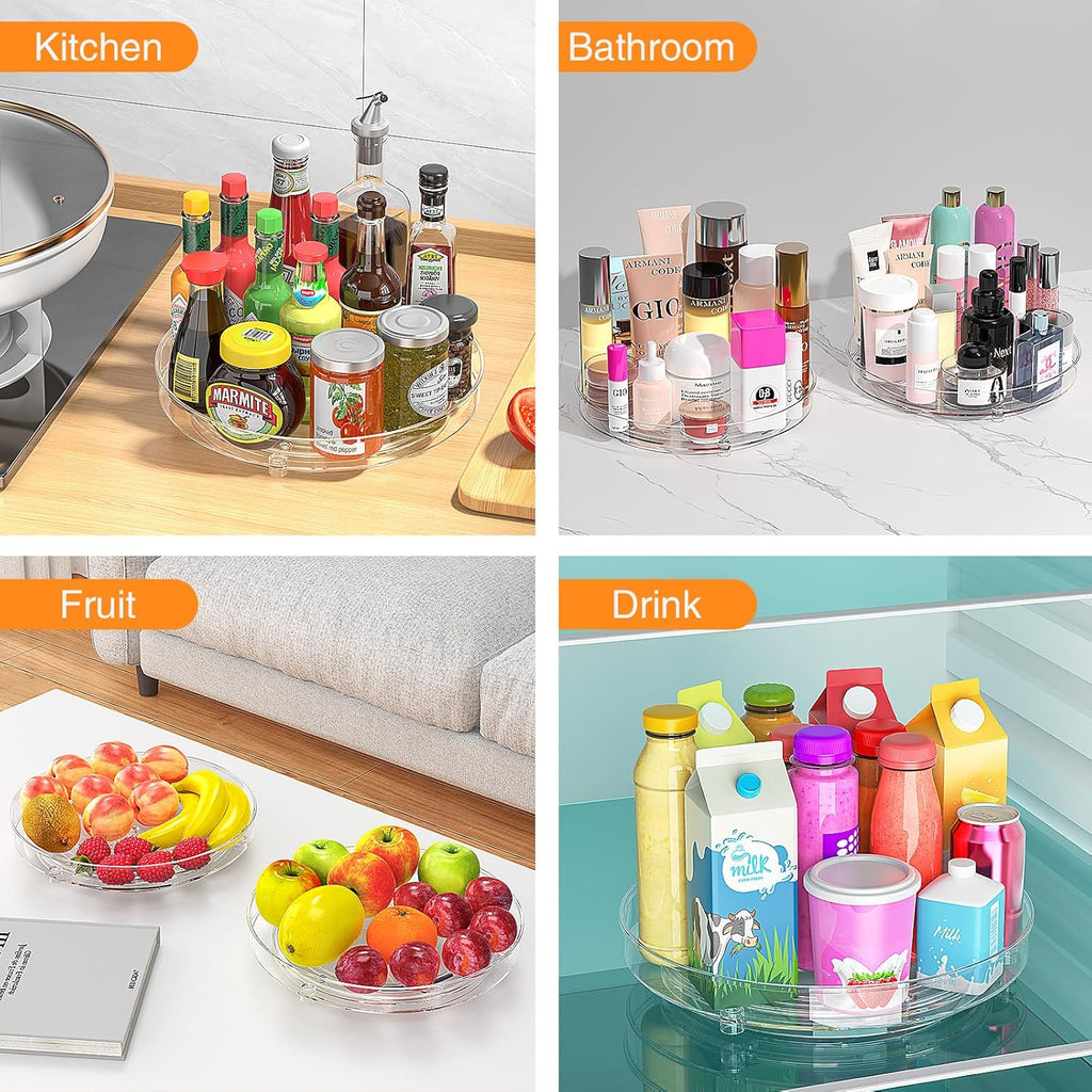 Radikor Pack of 2 Turntable Fridge Organiser, 360° Lazy Susan Rotating Spice Rack, 24 cm Turntable Kitchen, Rotating Plate Fridge for Spices, Bottles, Cosmetics