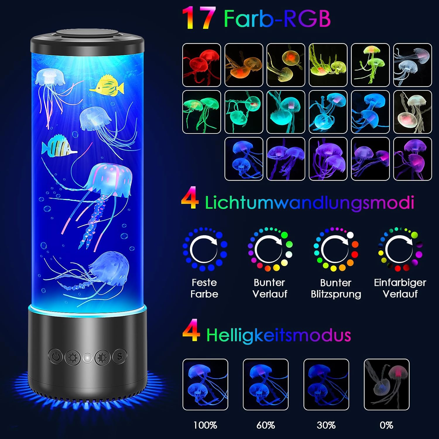 Radikor Jellyfish Lamp with 17 Colours and Remote Control, Jellyfish Lamp with 4 Light Modes, LED Jellyfish Aquarium Lamp for Children Adults, Jellyfish Lava Lamp, Mood Light for Relaxation, Home