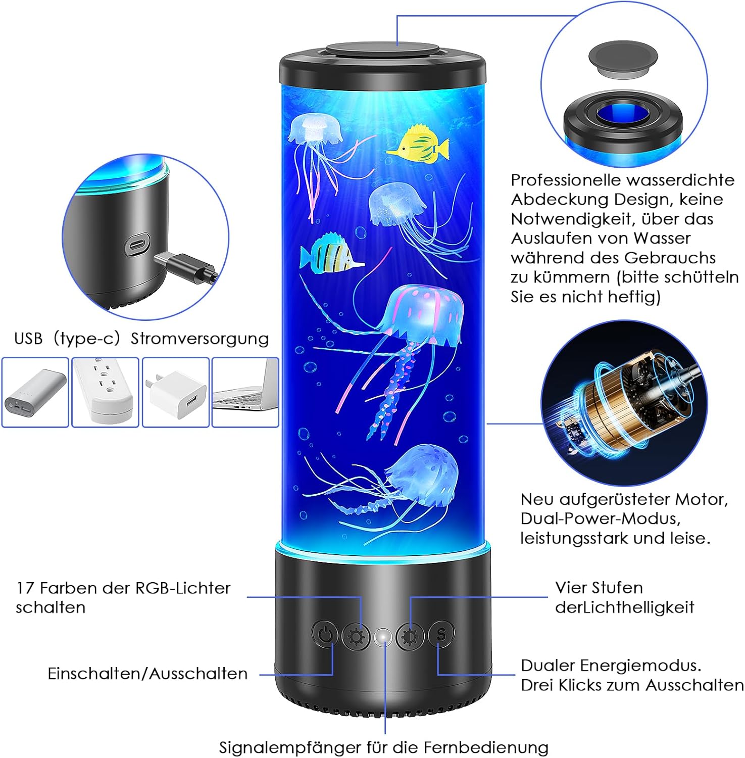 Radikor Jellyfish Lamp with 17 Colours and Remote Control, Jellyfish Lamp with 4 Light Modes, LED Jellyfish Aquarium Lamp for Children Adults, Jellyfish Lava Lamp, Mood Light for Relaxation, Home