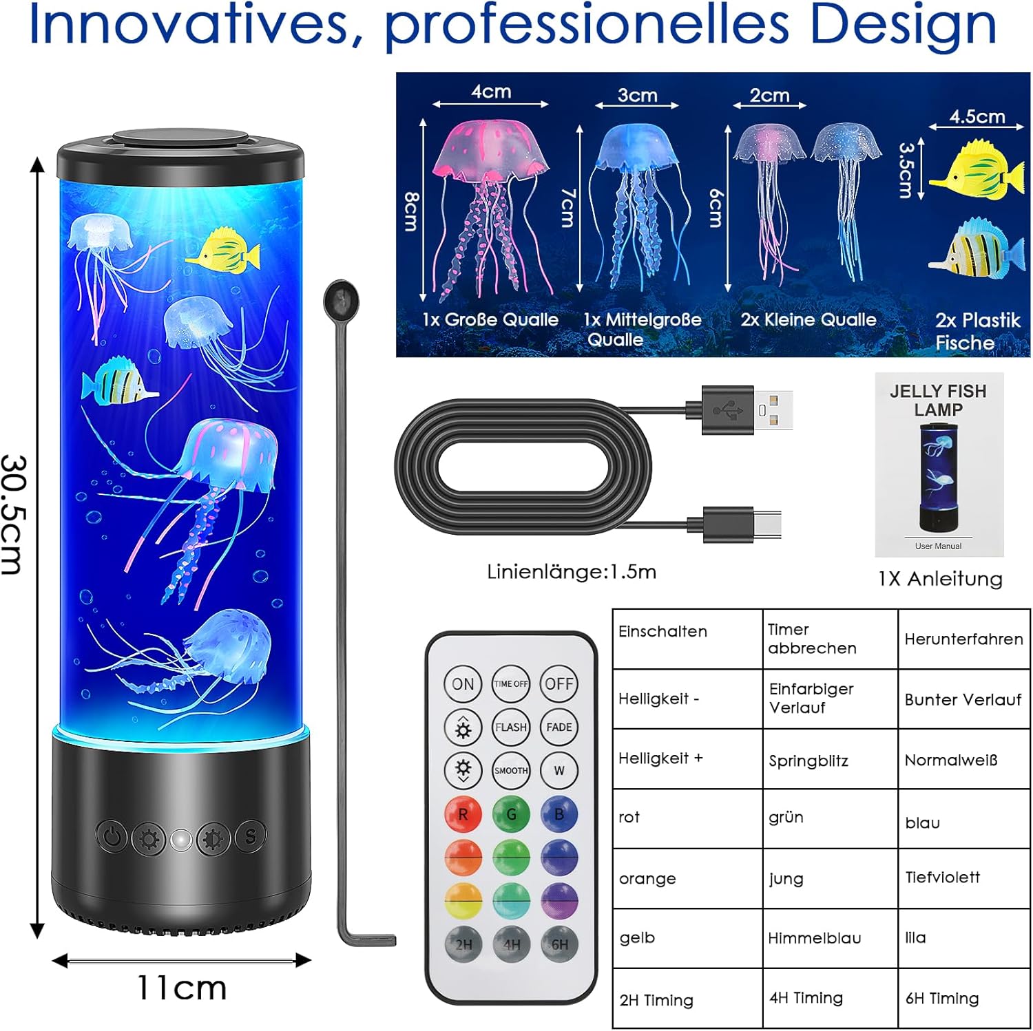 Radikor Jellyfish Lamp with 17 Colours and Remote Control, Jellyfish Lamp with 4 Light Modes, LED Jellyfish Aquarium Lamp for Children Adults, Jellyfish Lava Lamp, Mood Light for Relaxation, Home