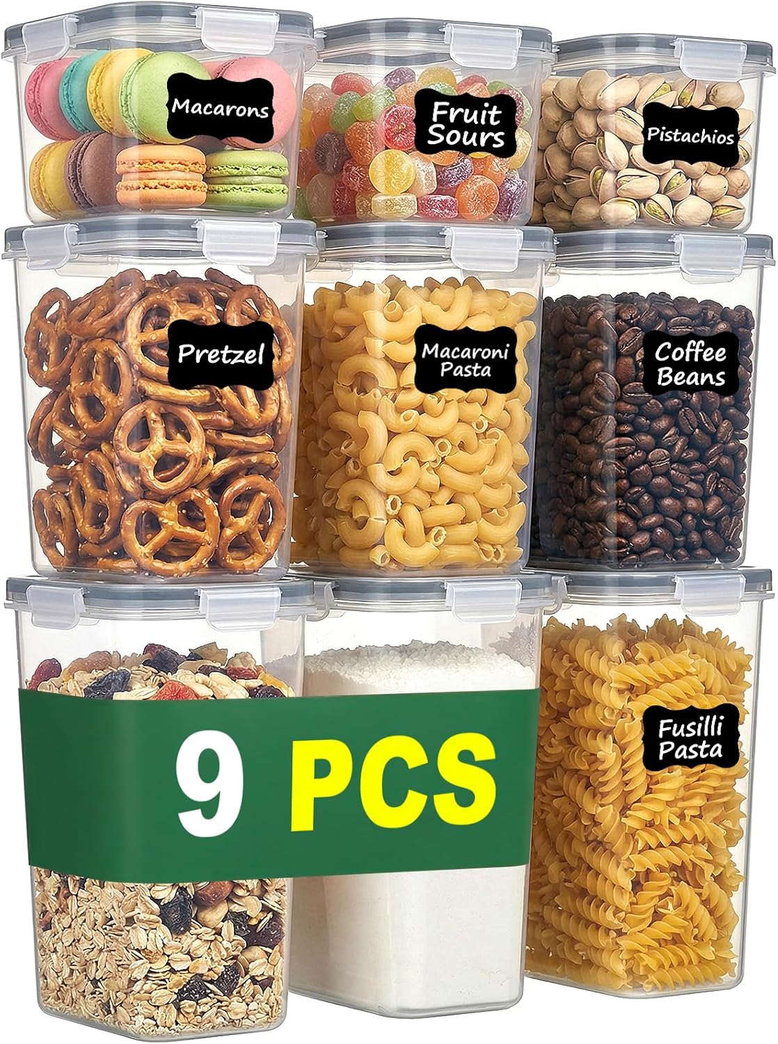 Radikor Airtight Storage Jars with Lids, 9 Pieces, Stackable Storage Containers, BPA-Free, Food Storage Containers for Kitchen Food Storage, for Flour, Cereal & Pasta