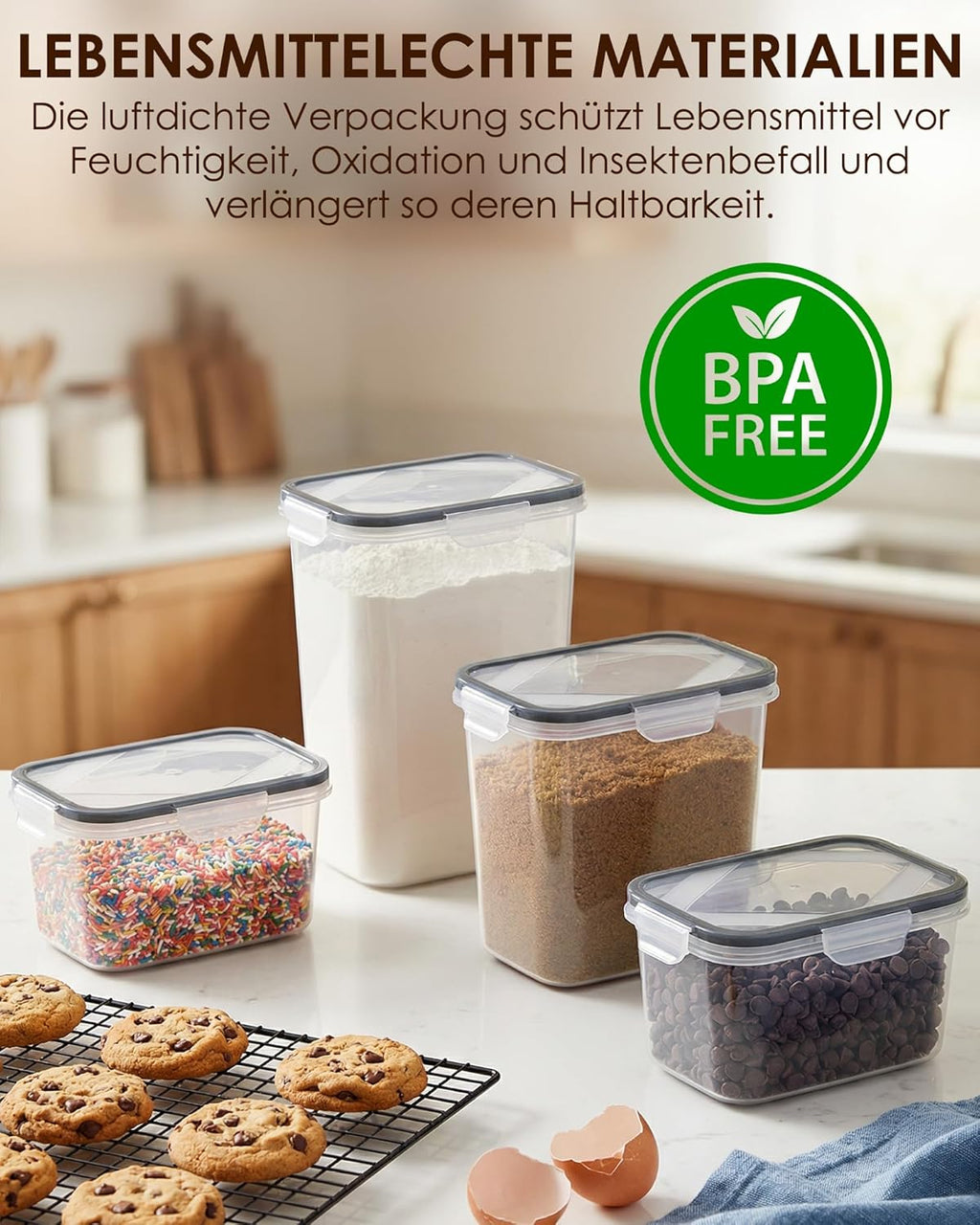 Radikor Airtight Storage Jars with Lids, 9 Pieces, Stackable Storage Containers, BPA-Free, Food Storage Containers for Kitchen Food Storage, for Flour, Cereal & Pasta