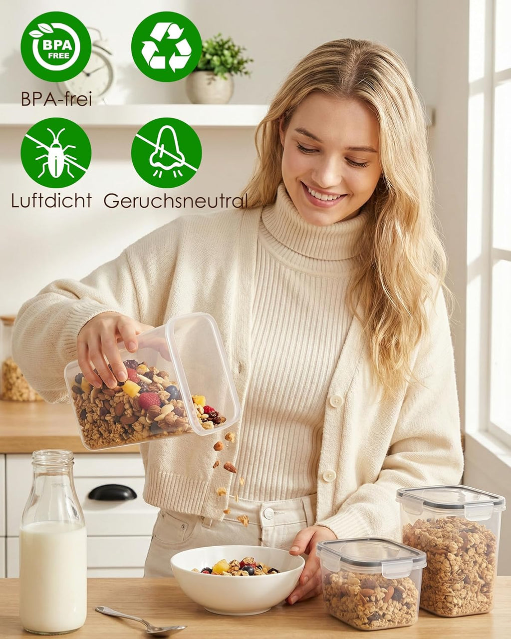 Radikor Airtight Storage Jars with Lids, 9 Pieces, Stackable Storage Containers, BPA-Free, Food Storage Containers for Kitchen Food Storage, for Flour, Cereal & Pasta