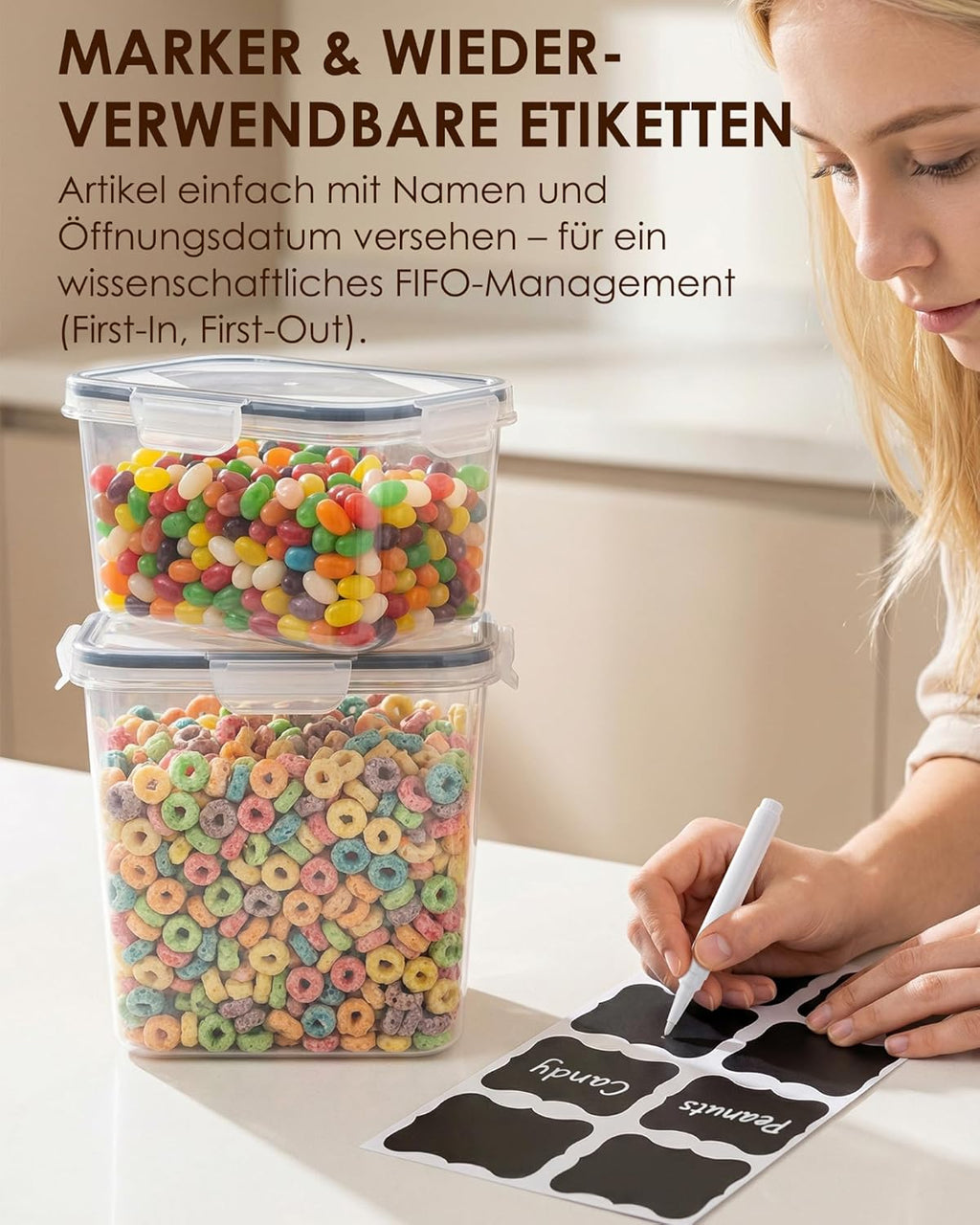 Radikor Airtight Storage Jars with Lids, 9 Pieces, Stackable Storage Containers, BPA-Free, Food Storage Containers for Kitchen Food Storage, for Flour, Cereal & Pasta