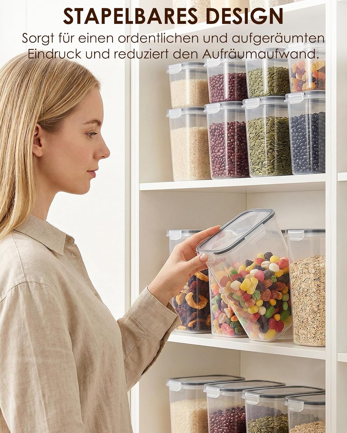 Radikor Airtight Storage Jars with Lids, 9 Pieces, Stackable Storage Containers, BPA-Free, Food Storage Containers for Kitchen Food Storage, for Flour, Cereal & Pasta